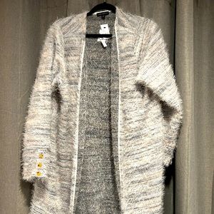 Gray, white, and pink cardigan